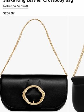 Rebecca Minkoff Black Leather Crossbody with Gold Snake Ring